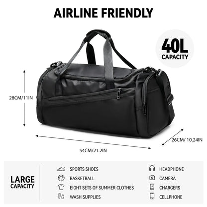 Sports Gym Bag Travel Duffel Bag with Shoes Compartment for Men Women 40L Lightweight Foldable Duffel Bag Workout Bag