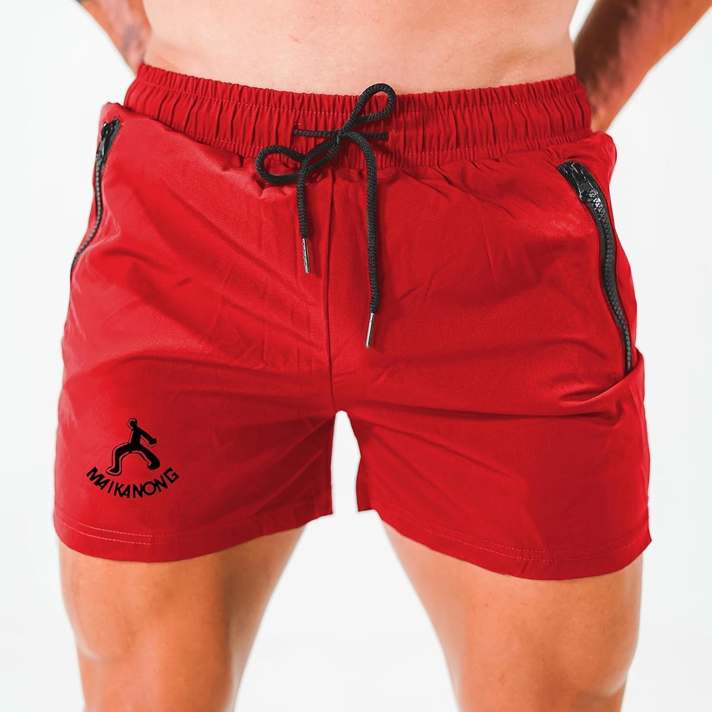 Mens Workout Gym Shorts Quick Dry Running Shorts with Liner Training Athletic Shorts with Zipper Pockets Red