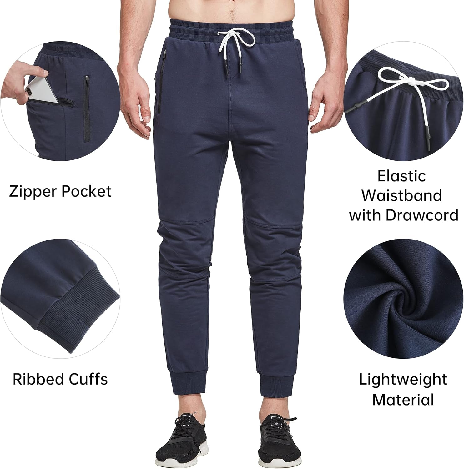 Men'S Jogger Sweatpants Tapered Workout Pants Slim Fit Mens Gym Jogger Pants with Zipper Pockets