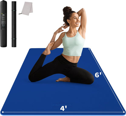 Large Yoga Mat (6'X 4'), Extra Wide Workout Mat for Men and Women, 0.24''/0.32''/0.4''/0.48'' Thick Exercise Fitness TPE Mat for Home Gym, Yoga, Pilates, Workout (Barefoot Exercise)