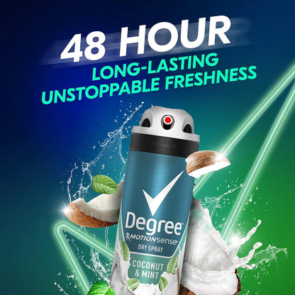 Men Antiperspirant Deodorant Dry Spray Coconut & Mint 3 Count 72Hr Sweat and Odor Protection  for Men 3.8 Oz