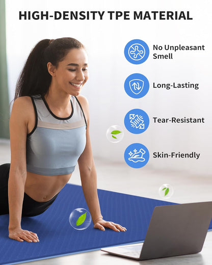 Large Yoga Mat (6'X 4'), Extra Wide Workout Mat for Men and Women, 0.24''/0.32''/0.4''/0.48'' Thick Exercise Fitness TPE Mat for Home Gym, Yoga, Pilates, Workout (Barefoot Exercise)