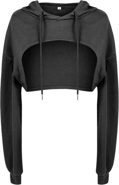 Women Long Sleeve Cropped Super Crop Top Hoodies Sweatshirt Aesthetic Punk Hip Hop Dance Sexy Rave Cloth