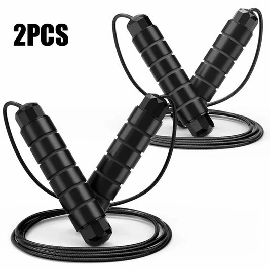 Adjustable Steel Jump Rope Workout with Foam Handles for Fitness, 2 Pieces, Black