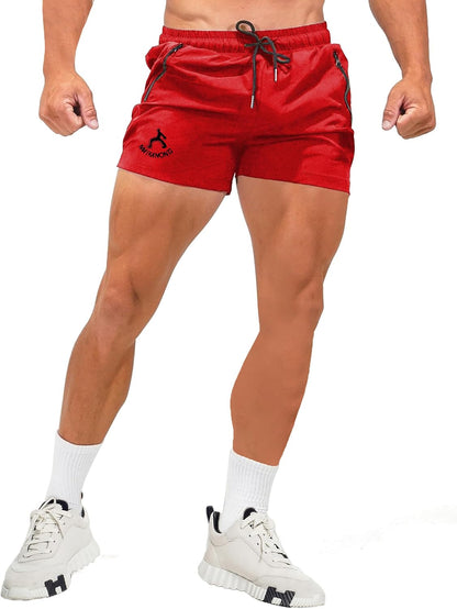 Mens Workout Gym Shorts Quick Dry Running Shorts with Liner Training Athletic Shorts with Zipper Pockets Red